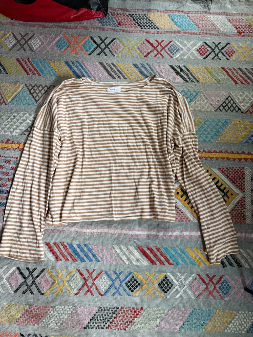 Boheme Beige & White Striped Long-Sleeve Top - M/L